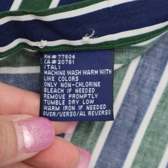 Tommy Hilfiger Shirt Mens Large Blue Green Striped Logo Button Up Casual - Picture 7 of 15